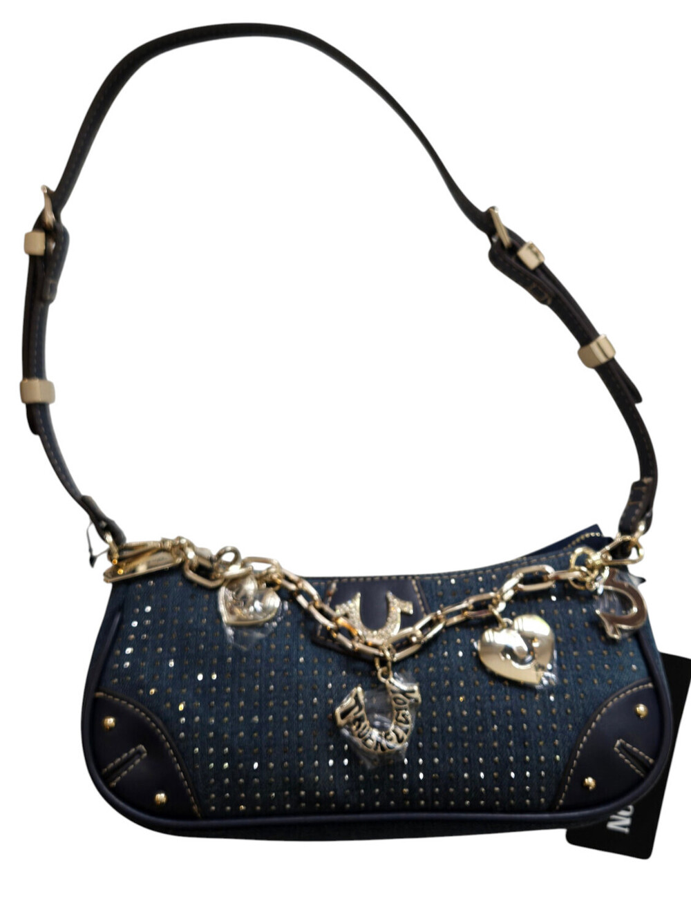 True Religion Purse Adjustable Bag Denim Studded & Rhinestones MSRP: $100 NWT